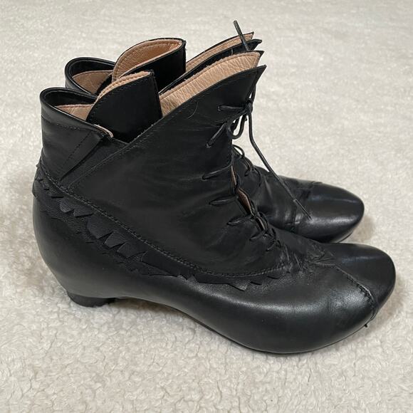 Roda Booties Witchy Whimsygoth Made in Italy Black Leather Fringe Heeled 40 9 - Picture 4 of 10